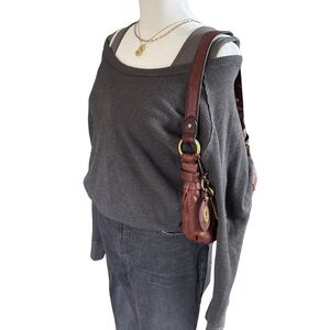 Aritzia TNA Waffle Knit Thermal Long Sleeve Top Charcoal Gray Size S